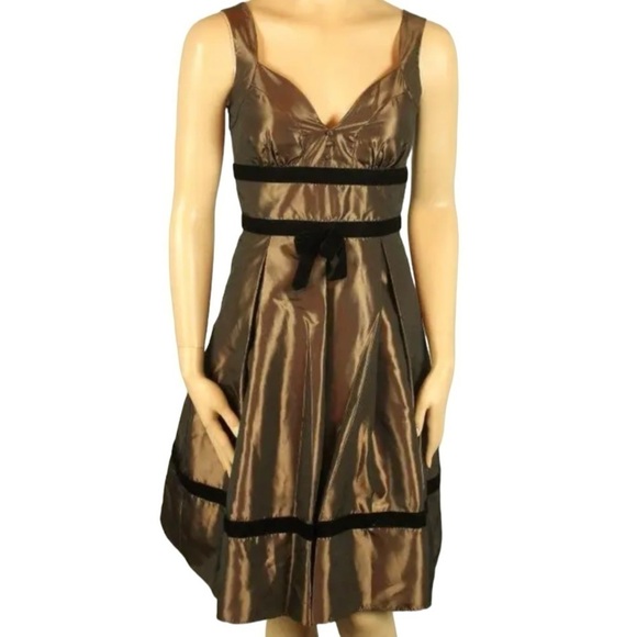 BCBG Paris Brown/Bronze Fit and Flare Taffeta Petticoat Cocktail Dress - Picture 4 of 14